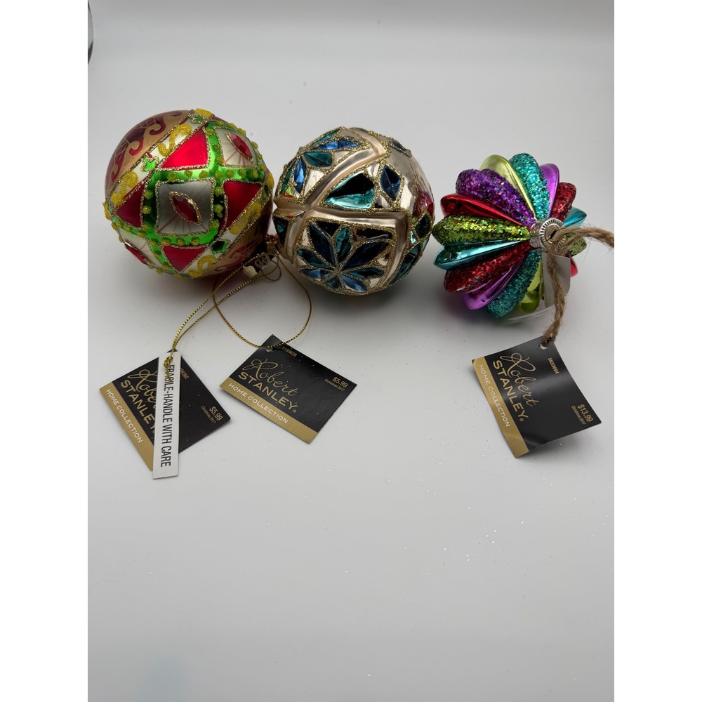 Robert Stanley Home Collection Glass Christmas Ornaments Set of 3 New 2017